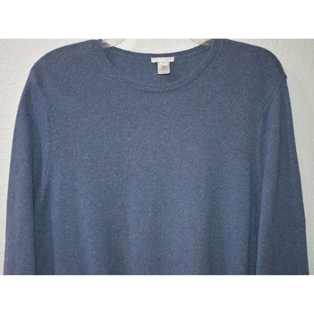 J. Jill XL Top Blue Marl Knit Silk Blend Crewneck Sweater Striped Side Gussets